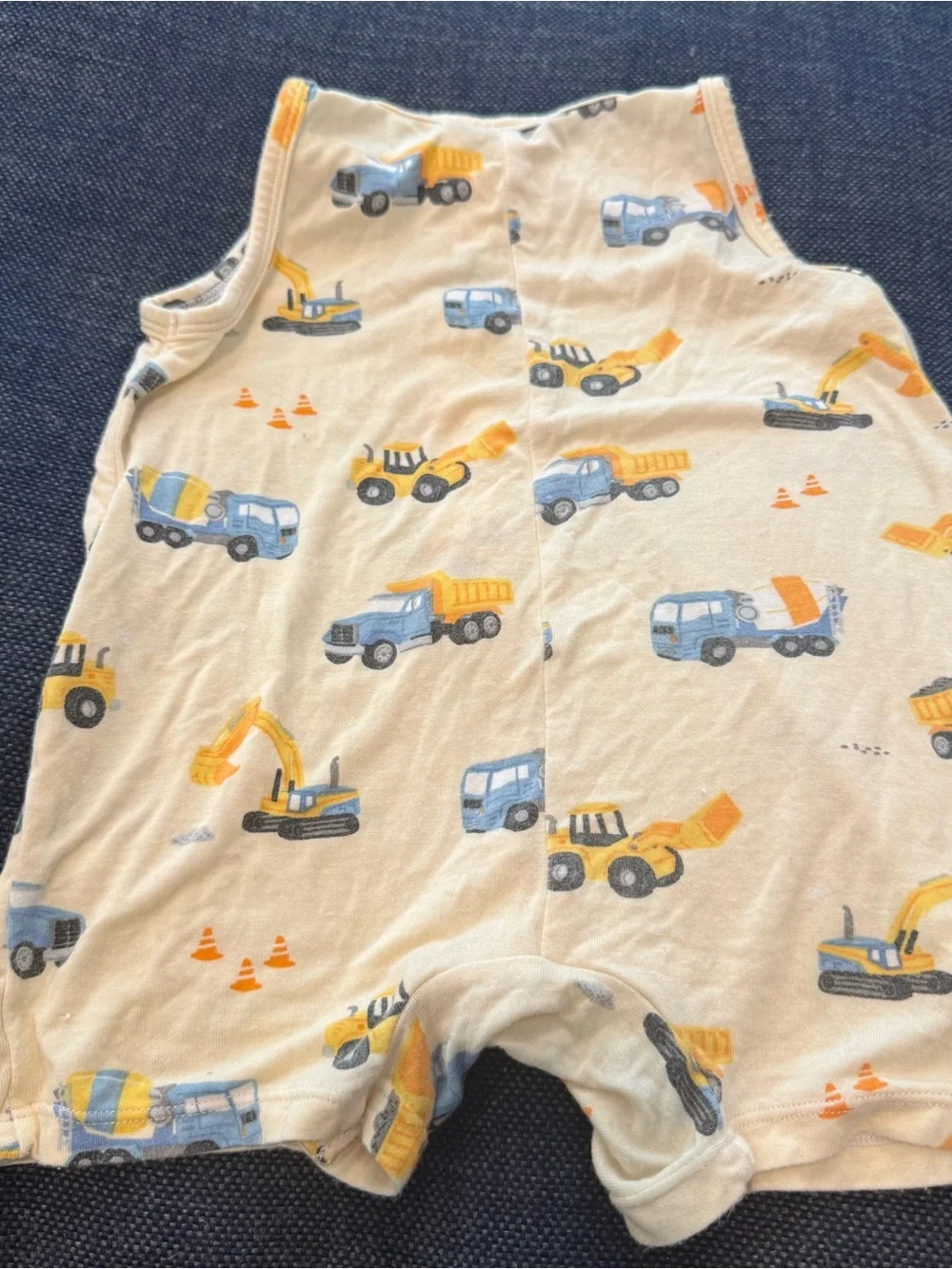 Angel Dear Romper Shortie Yellow & Blue Truck Construction Print 3-6m Bamboo